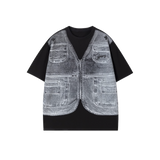 Denim Vest Print T