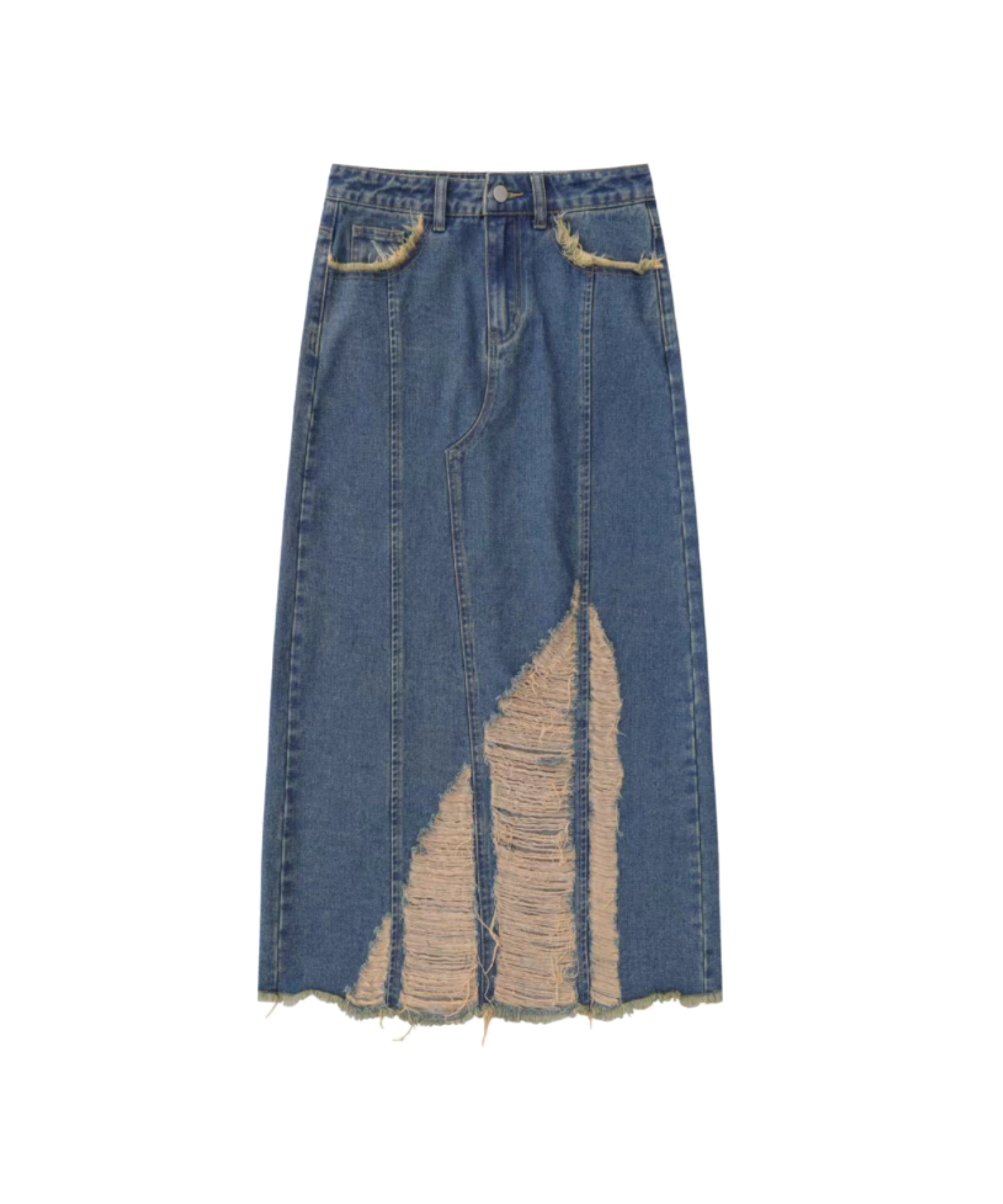 Washed Blue Slit Denim Skirt