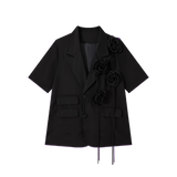 Flower Applique Short Sleeve Jacket