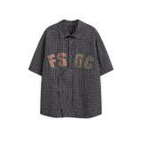 Asymmetry Plaid Letter Shirt