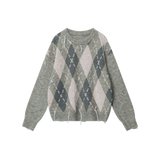Argyle Pattern Fringe Sweater