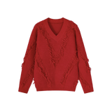V-neck Fringe Knit