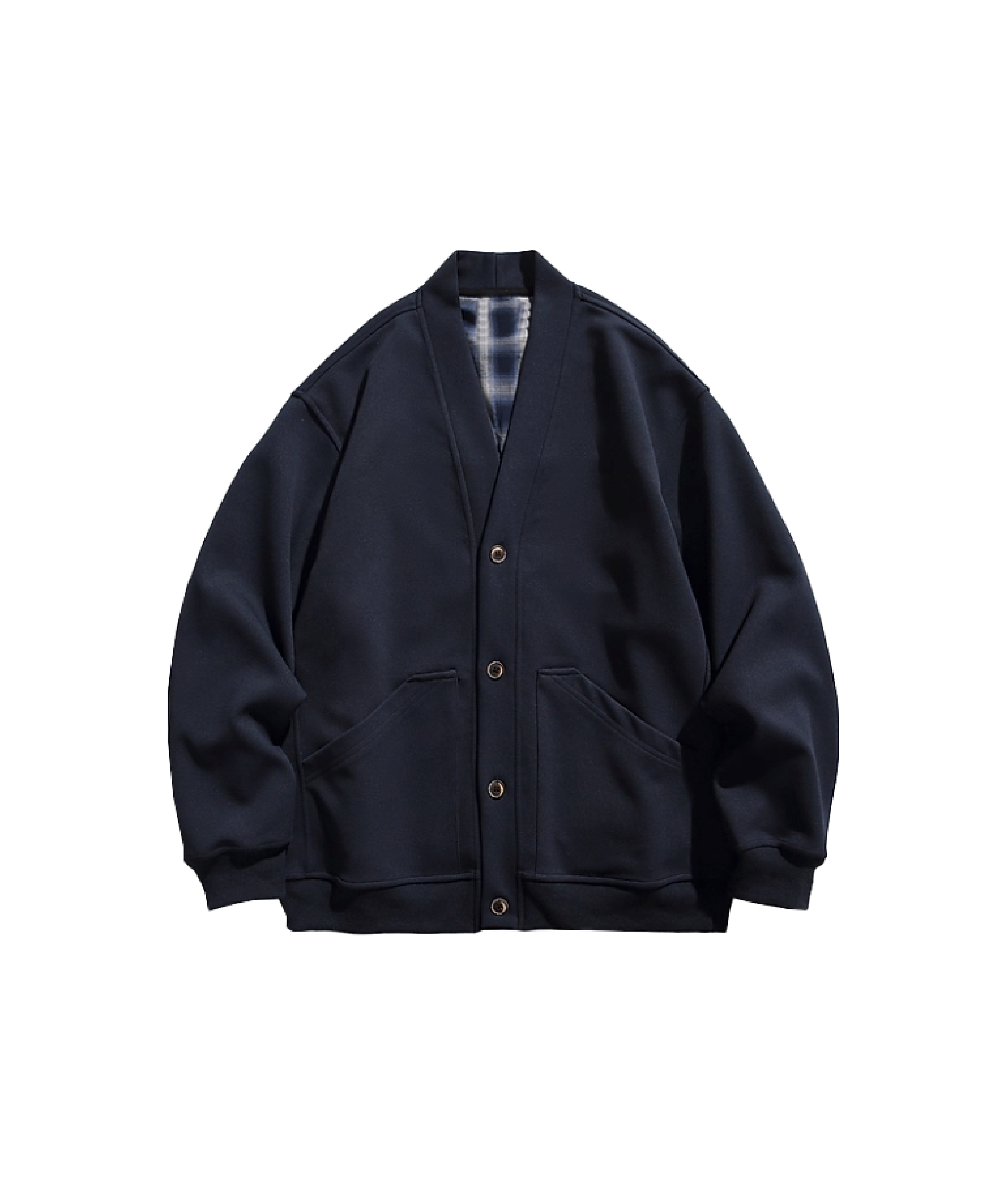 V-neck Check Stitching Cardigan