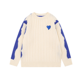 Contrast Heart Embroidery Sweater
