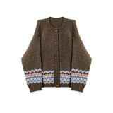 Retro Brown Jacquard Cardigan With Cami Dress