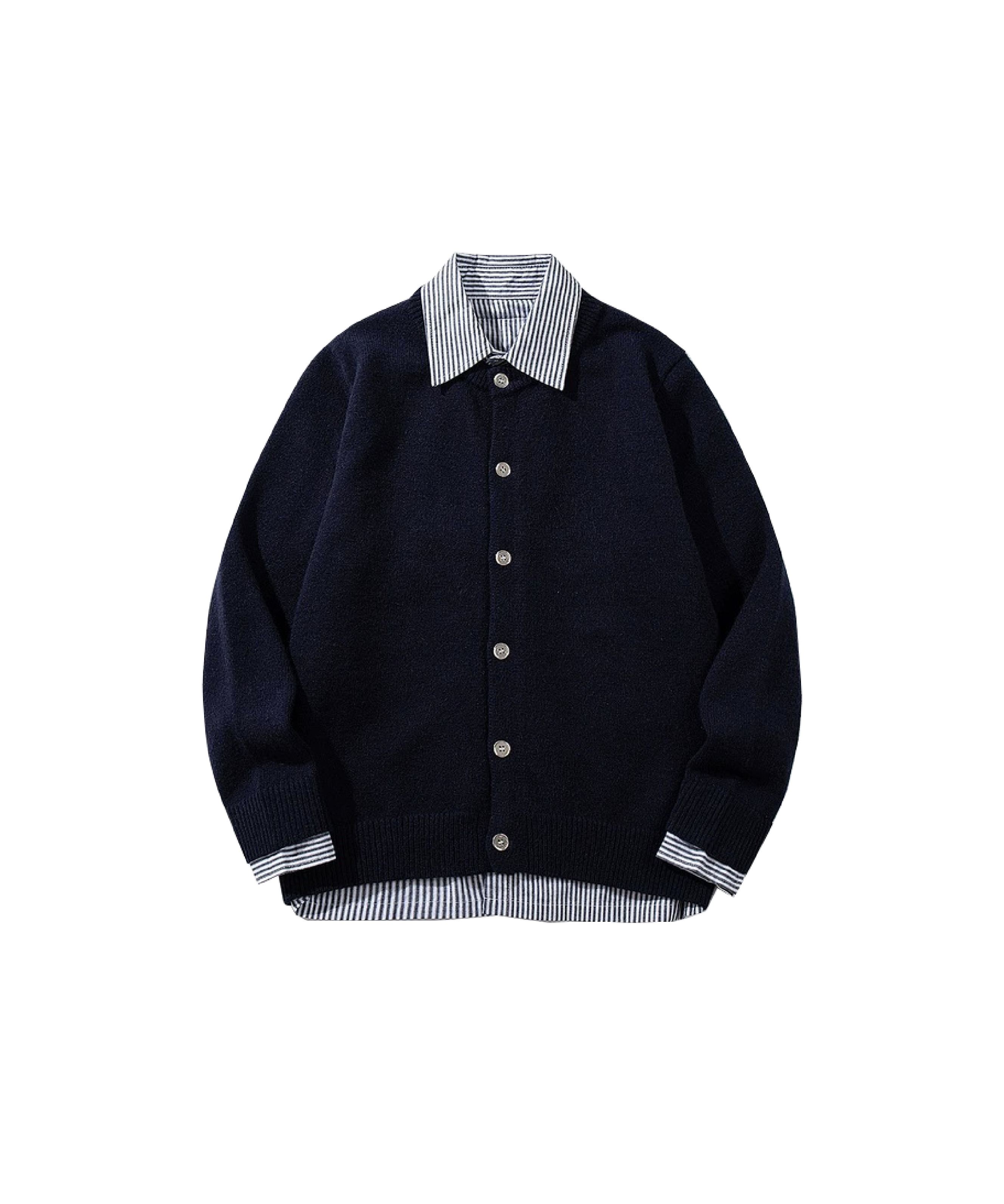Fake Two Stripe Shirt Patchwork Caridgan