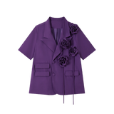 Flower Applique Short Sleeve Jacket
