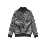 Speckled Popcorn Knit Stand Collar Cardigan