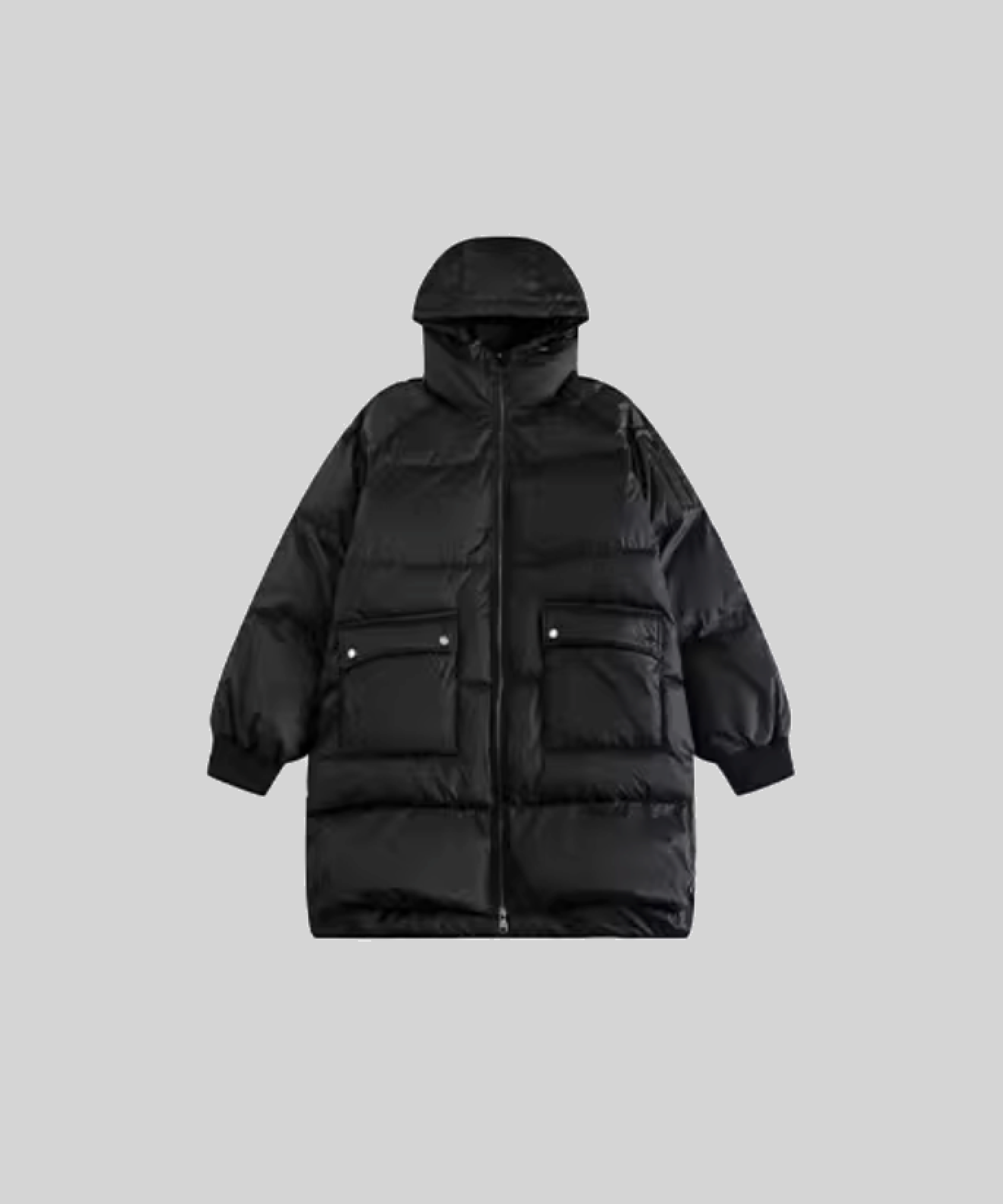 Hooded Zip Mid-Length Down Coat