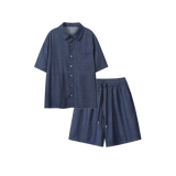Texture Denim Shirt Set Up