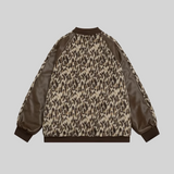 Leopard PU Stitching Baseball Jacket