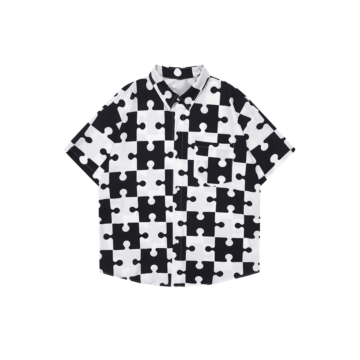 Puzzle Pattern Contrast Shirt