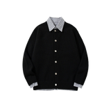 Fake Two Stripe Shirt Patchwork Caridgan