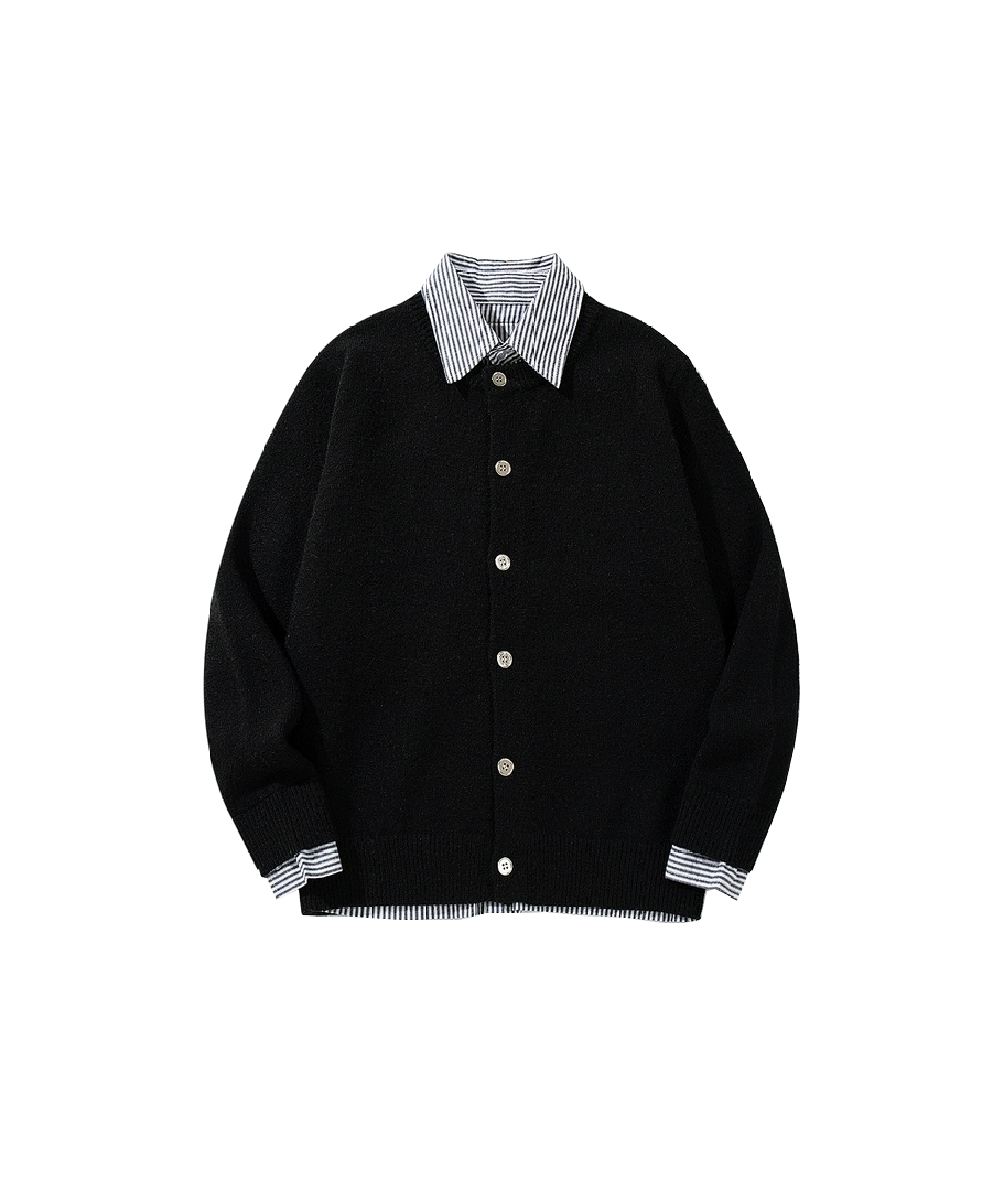 Fake Two Stripe Shirt Patchwork Caridgan