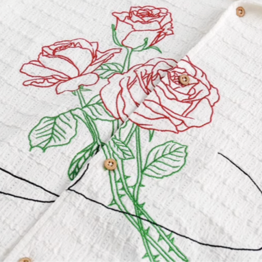 Embroidery Rose Motif Shirt