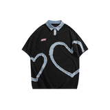 Denim Heart Stitching Polo Shirt