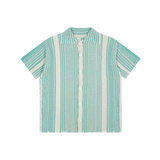 Color-Blocked Striped Cutout Short-Sleeve Shirt.