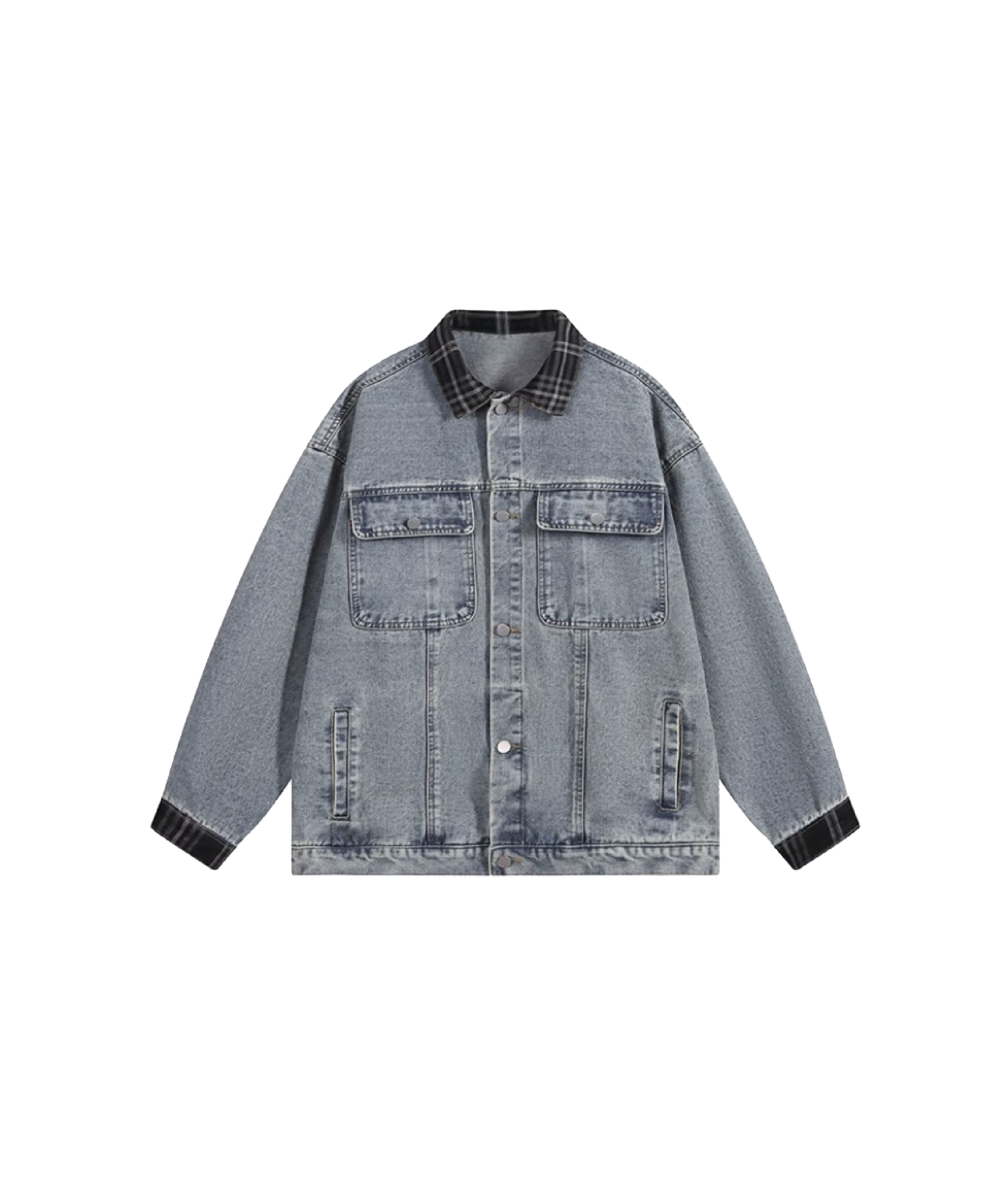 Check Stitching Denim Jacket