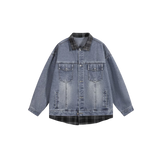 Retro Check Stitching Denim Jacket