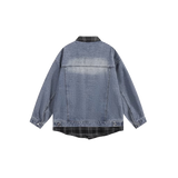 Retro Check Stitching Denim Jacket