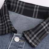 Retro Check Stitching Denim Jacket