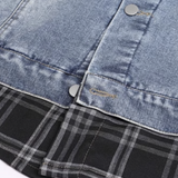 Retro Check Stitching Denim Jacket