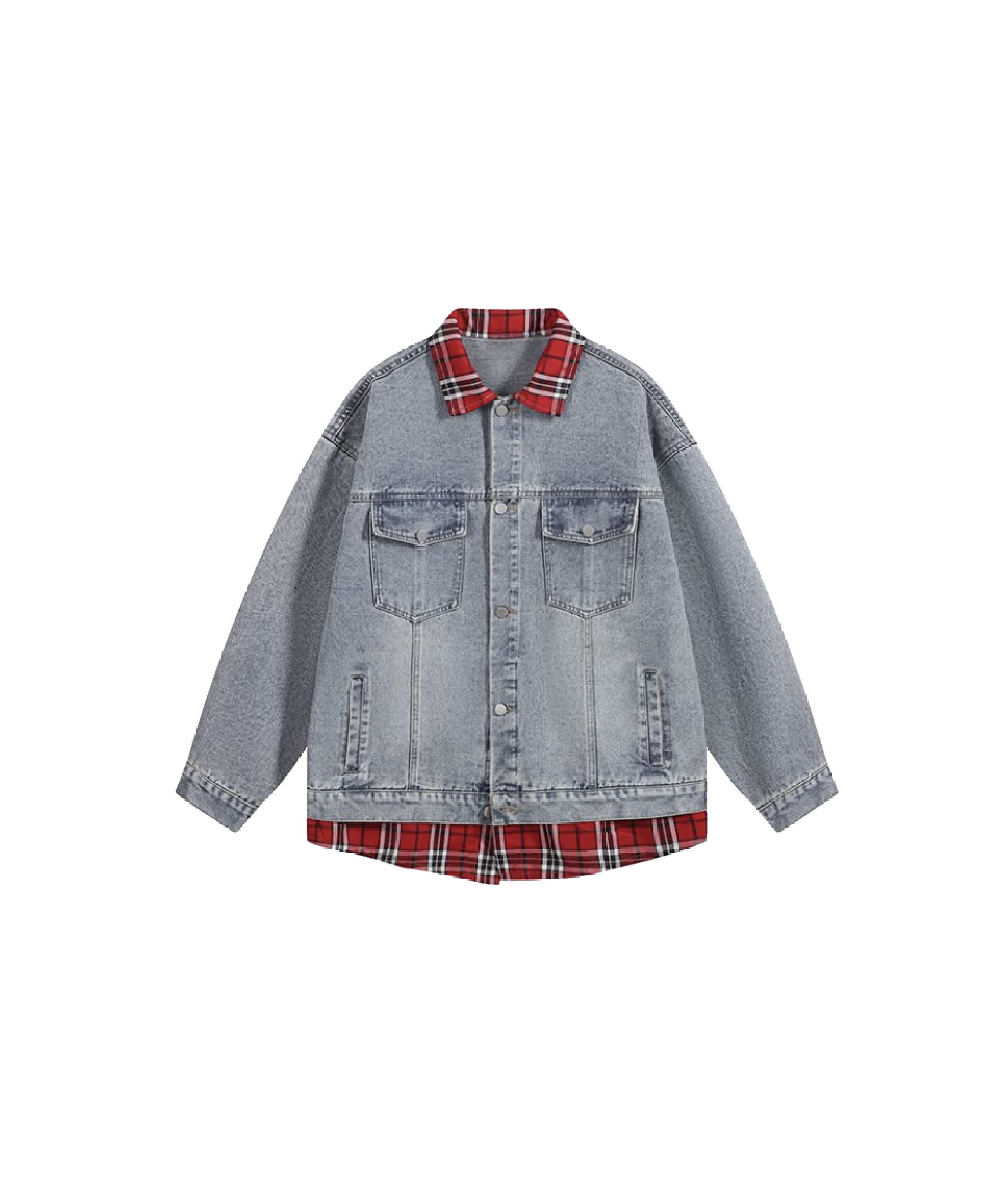 Retro Check Stitching Denim Jacket