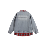 Retro Check Stitching Denim Jacket