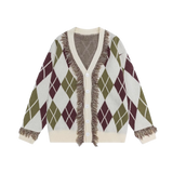 Argyle Pattern Tassel Cardigan