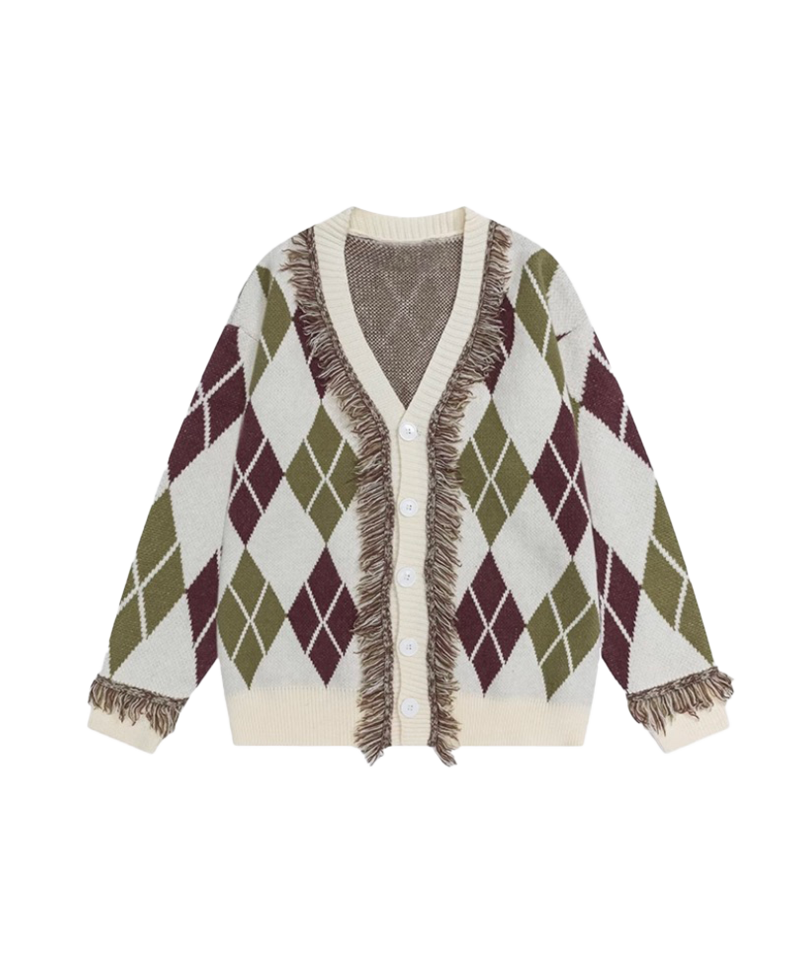 Argyle Pattern Tassel Cardigan