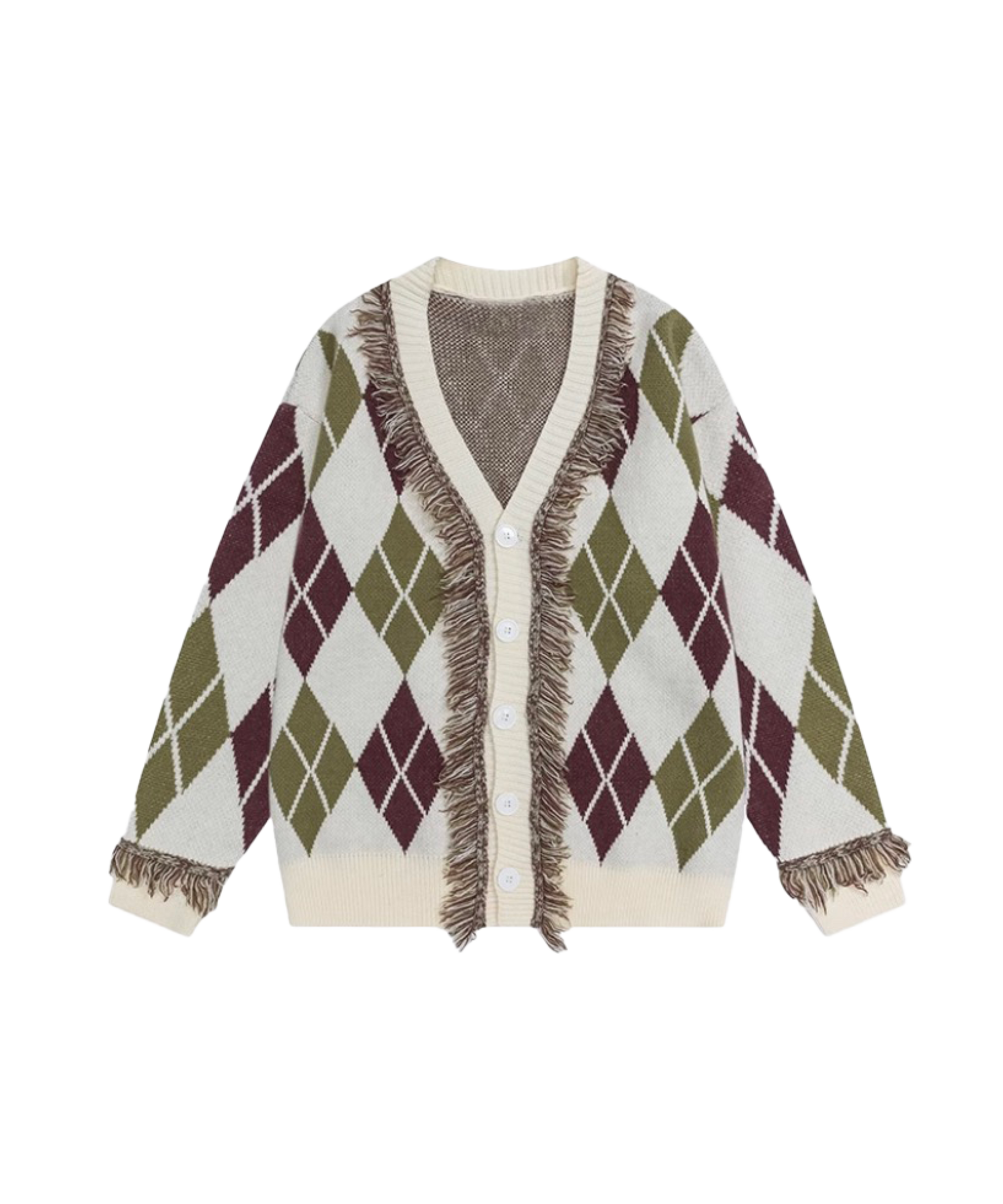 Argyle Pattern Tassel Cardigan – U:UME