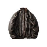 Piping Retro Leather Down Coat
