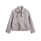 Asymmetry Overlap Placket Collar Cropped Bomber Jacket