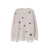 Colored Button Broken Sweater