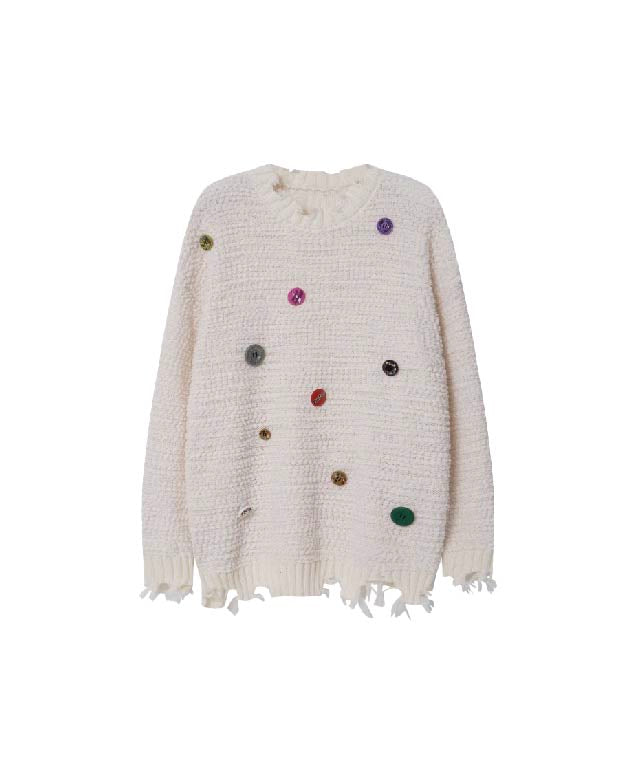Colored Button Broken Sweater
