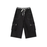 Lace Trim Cargo Dot Denim Pants
