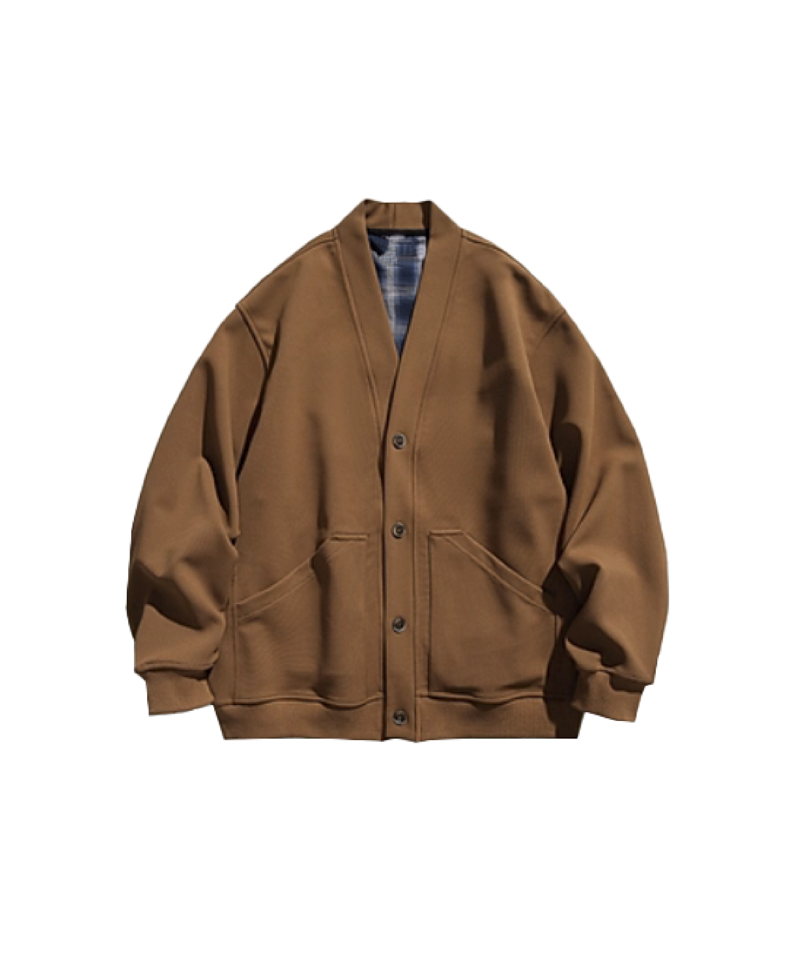 V-neck Check Stitching Cardigan