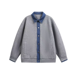 Denim Stitching Woolly Jacket