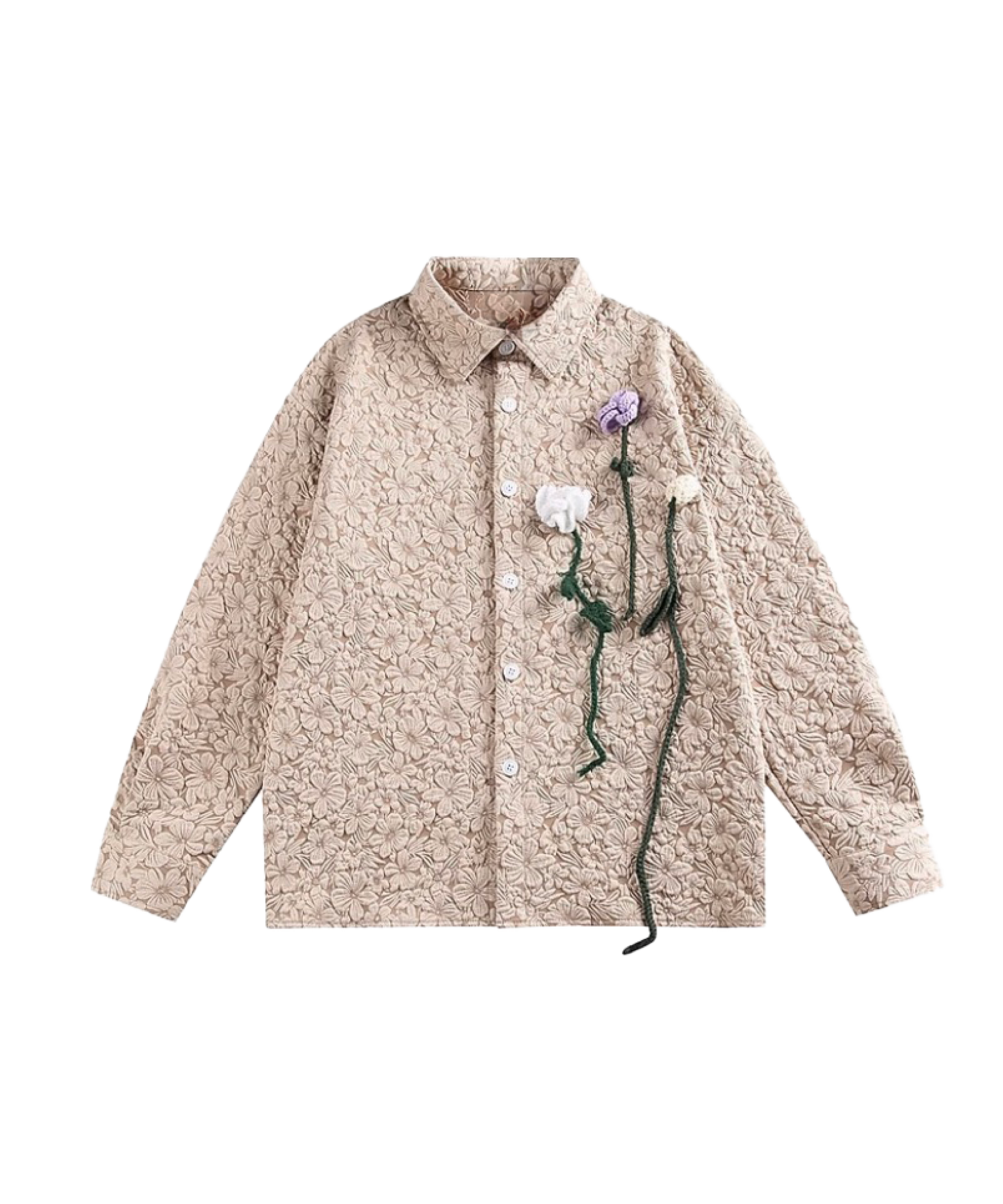 Flower Applique Emboss Shirt