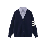 Shirt Collar Fake Two Knit Cardigan