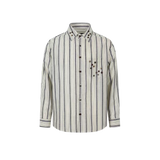 Retro Button Deco Stripe Shirt