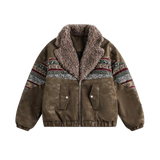 Exotic Pattern Fur Collar Down Jacket