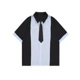 Contrast Block Shirt with Tie