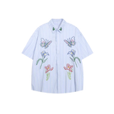 Sky Blue Stripe Embroidery Shirt