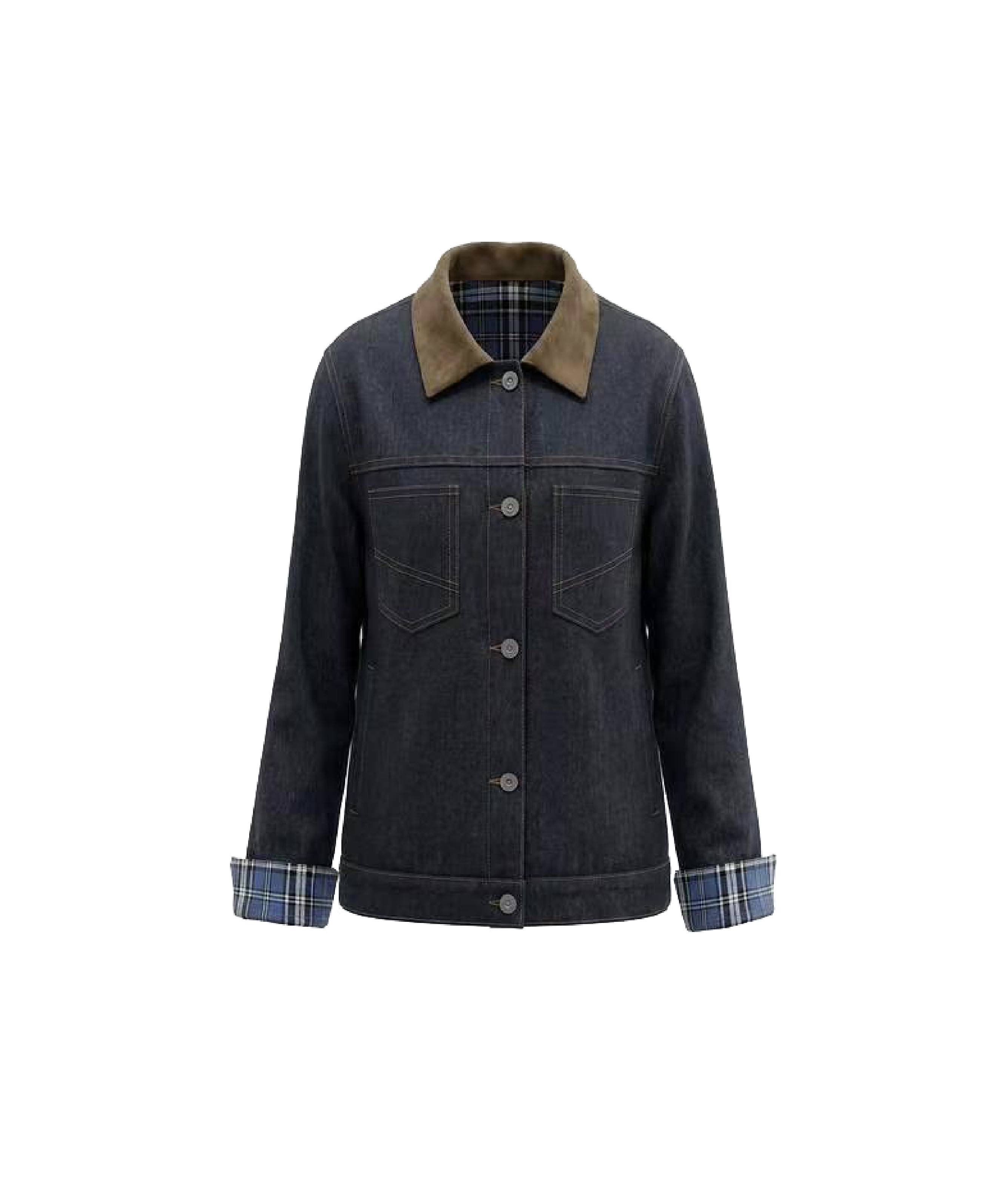 Lapel Check Stitching Denim Jacket