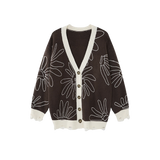 Vintage Outline Flower Pattern Cardigan