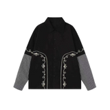 Curved Floral Embroidery Check Docking Shirt