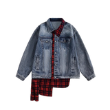 Asymmetry Check Patchwork Denim Jacket