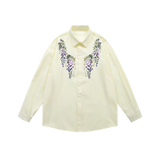 Flower Embroidery Stripe Shirt