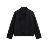 Asymmetry Overlap Placket Collar Cropped Bomber Jacket